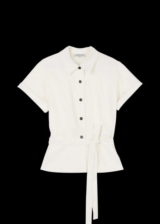 Linnen Blouse Met Korte Mouw