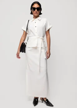 Linnen Blouse Met Korte Mouw