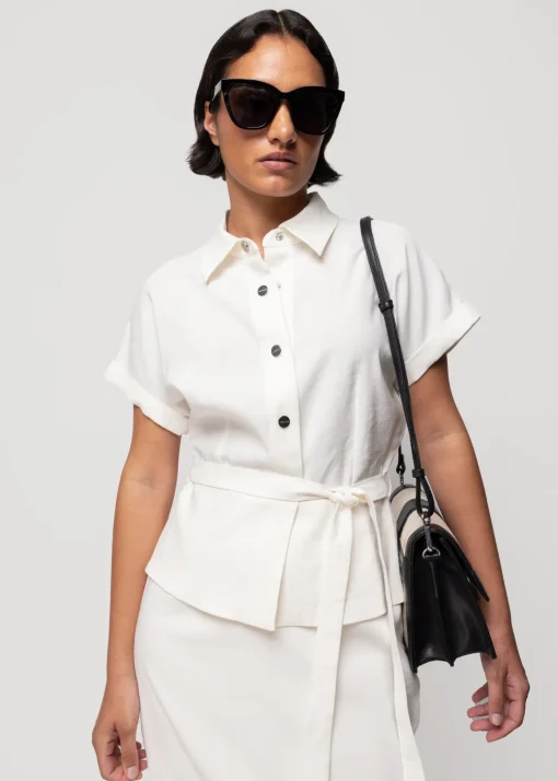 Linnen Blouse Met Korte Mouw