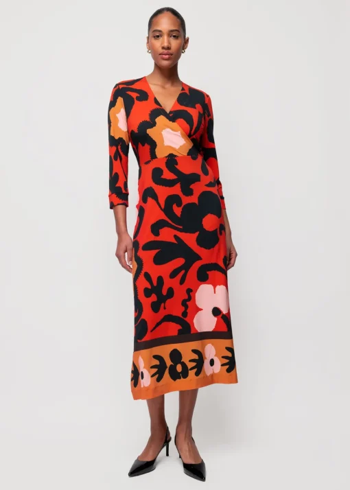 Tricot Midi Jurk Met Bloemenprint